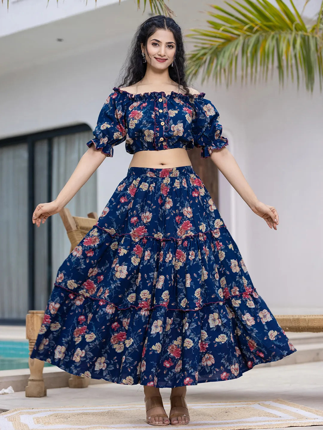 Yufta Cotton Blue Skirt Co-Ord Set