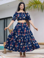 Thumbnail for Yufta Cotton Blue Skirt Co-Ord Set