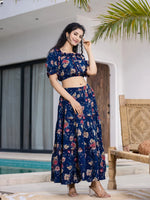 Thumbnail for Yufta Cotton Blue Skirt Co-Ord Set