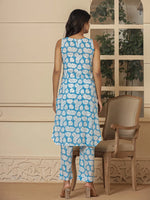 Thumbnail for Yufta Cotton Blue Summer Leaf Print Co-Ord Set