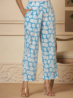 Thumbnail for Yufta Cotton Blue Summer Leaf Print Co-Ord Set