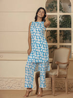 Thumbnail for Yufta Cotton Blue Summer Leaf Print Co-Ord Set