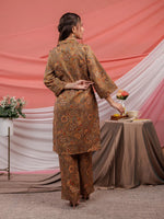 Thumbnail for Yufta Cotton Brown Digital Printed Work Wear Co-Ord Set With Pintuck Detailing On Sleeves