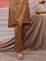 Thumbnail for Yufta Cotton Brown Digital Printed Work Wear Co-Ord Set With Pintuck Detailing On Sleeves