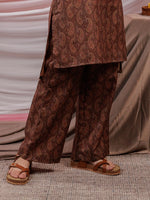 Thumbnail for Yufta Cotton Brown Digital Printed Workwear Co-Ord Set With Pintuck Detailing On Flared Sleeves
