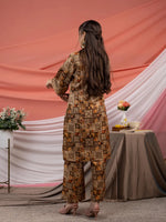 Thumbnail for Yufta Cotton Brown Digital Printed Workwear Co-Ord Set With Pintuck Detailing On Sleeves