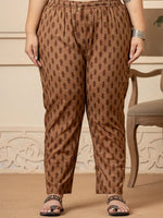 Thumbnail for Yufta Cotton Brown Kantha_Work Plus Size Kurta Dupatta Pant Set - Distacart