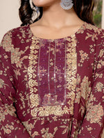 Thumbnail for Yufta Cotton Burgundy Anarkali Dupatta Set