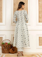 Thumbnail for Yufta Cotton Cream Anarkali Kurta Dupatta Set