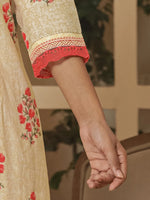 Thumbnail for Yufta Cotton Cream And Peach Kurta Dupatta Set
