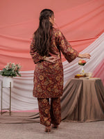 Thumbnail for Yufta Cotton Digital Printed Maroon Workwear Co-Ord Set With Pintuck Detailing On Sleeves