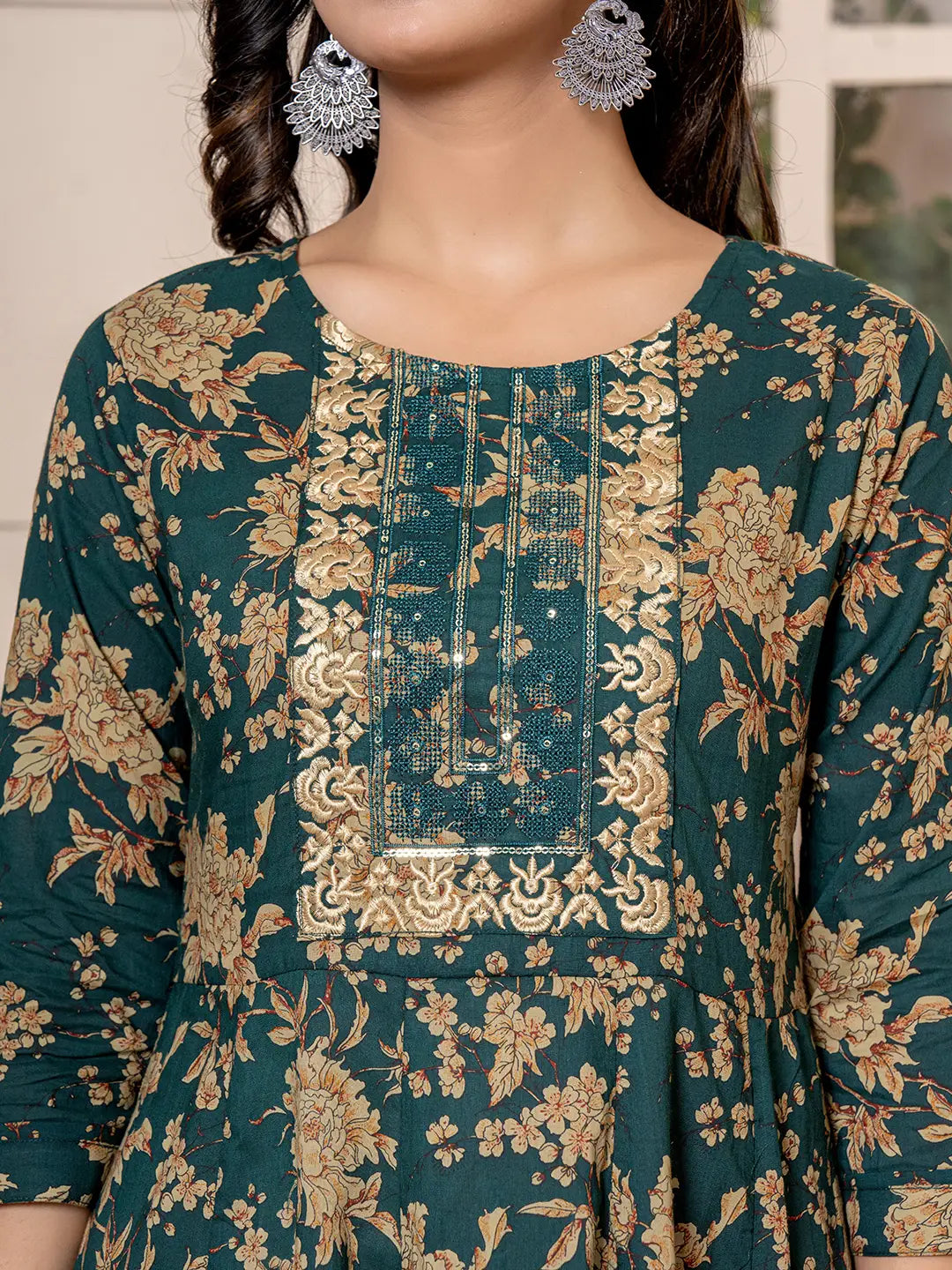 Yufta Cotton Green Anarkali Dupatta Set