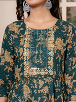Thumbnail for Yufta Cotton Green Anarkali Dupatta Set