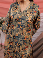 Thumbnail for Yufta Cotton Green Digital Printed Workwear Co-Ord Set With Pintuck Detailing On Sleeves