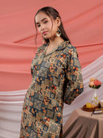 Thumbnail for Yufta Cotton Green Digital Printed Workwear Co-Ord Set With Pintuck Detailing On Sleeves