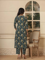 Thumbnail for Yufta Cotton Green Embroidered Festive Wear Kurta Dupatta Set