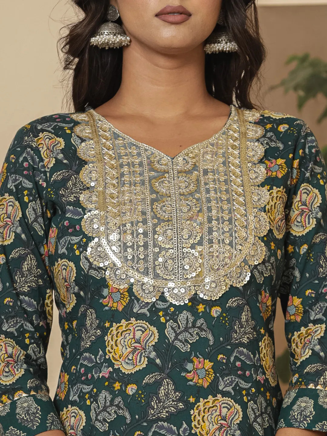 Yufta Cotton Green Embroidered Festive Wear Kurta Dupatta Set