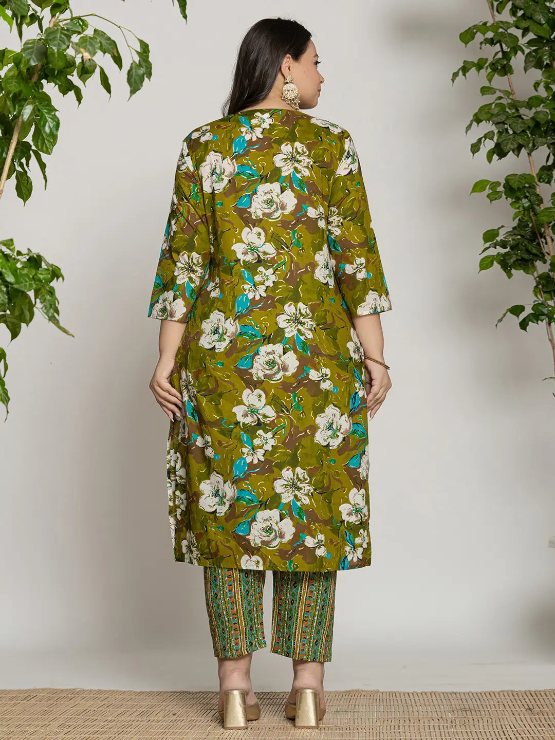 Yufta Cotton Green Embroidered Plus Size Kurta Dupatta Set - Distacart