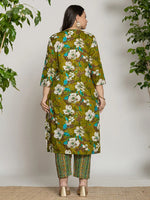 Thumbnail for Yufta Cotton Green Embroidered Plus Size Kurta Dupatta Set - Distacart