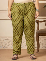 Thumbnail for Yufta Cotton Green Kantha_Work Plus Size Kurta Dupatta Pant Set - Distacart