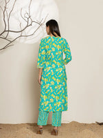 Thumbnail for Yufta Cotton Green Kurta Dupatta Pant Set - Distacart