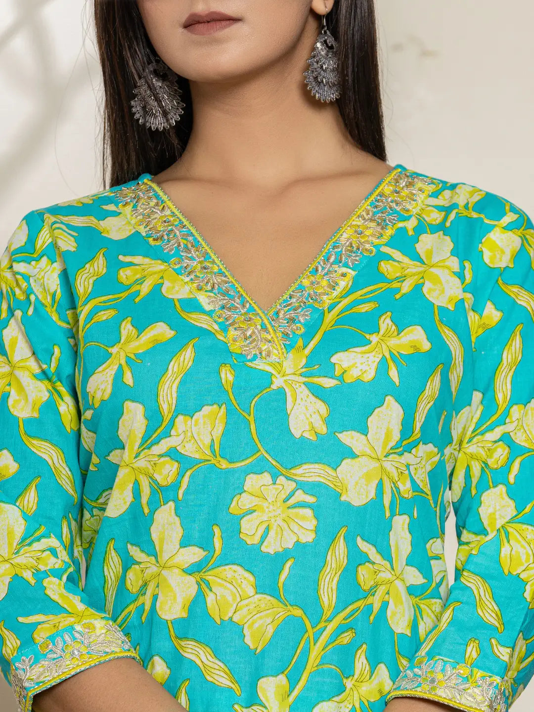 Yufta Cotton Green Kurta Dupatta Pant Set - Distacart