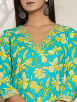 Thumbnail for Yufta Cotton Green Kurta Dupatta Pant Set - Distacart