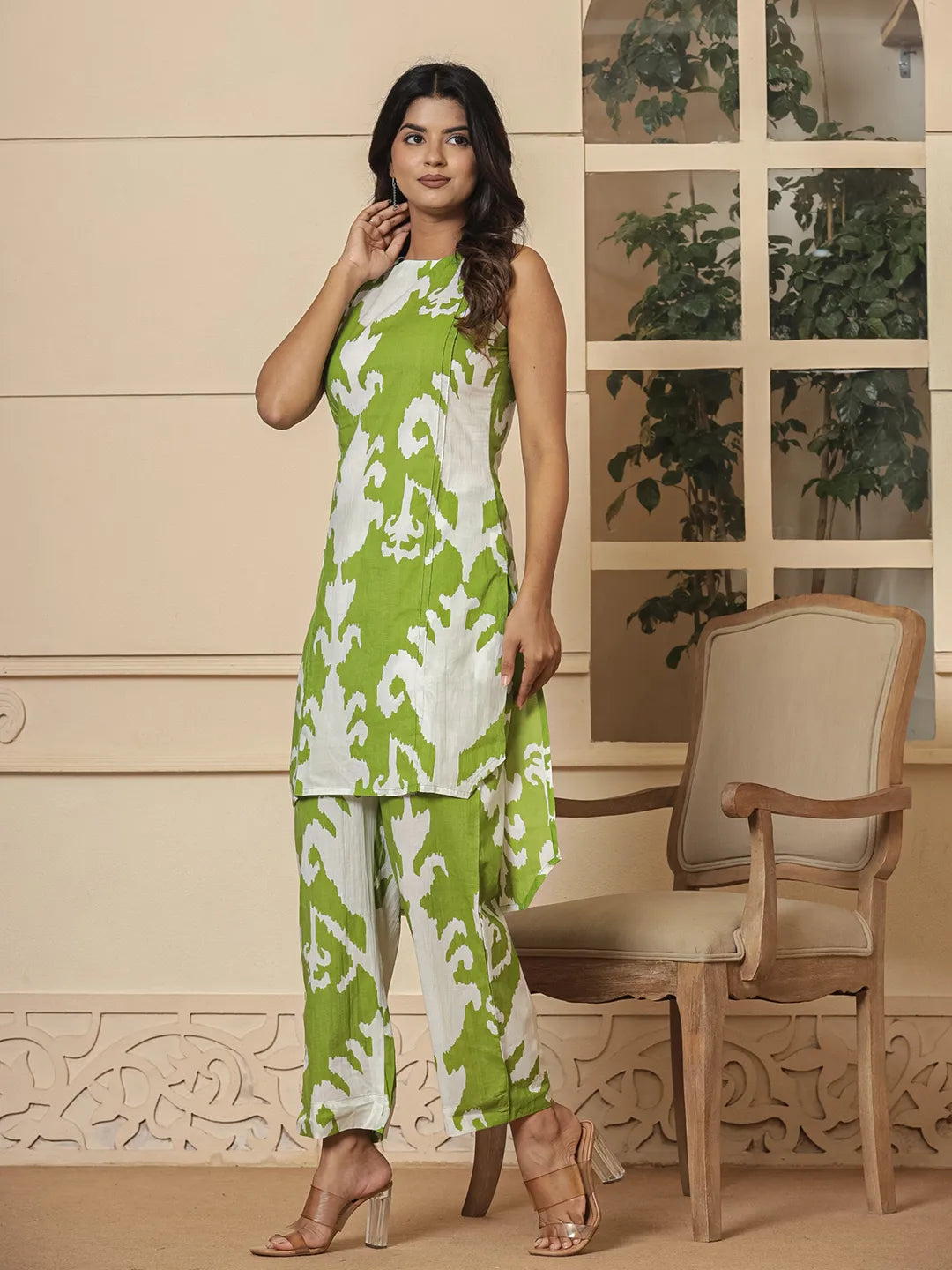 Yufta Cotton Green Pin Tuck Co-Ord Set