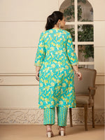 Thumbnail for Yufta Cotton Green Plus Size Kurta Dupatta Pant Set