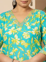 Thumbnail for Yufta Cotton Green Plus Size Kurta Dupatta Pant Set