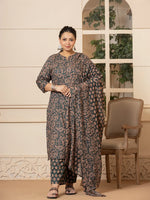Thumbnail for Yufta Cotton Green Plus Size Kurta Dupatta Set - Distacart