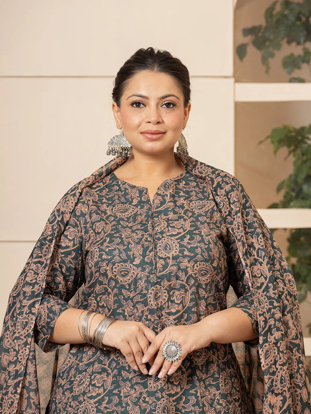 Yufta Cotton Green Plus Size Kurta Dupatta Set - Distacart