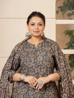 Thumbnail for Yufta Cotton Green Plus Size Kurta Dupatta Set - Distacart