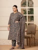 Thumbnail for Yufta Cotton Green Plus Size Kurta Dupatta Set - Distacart