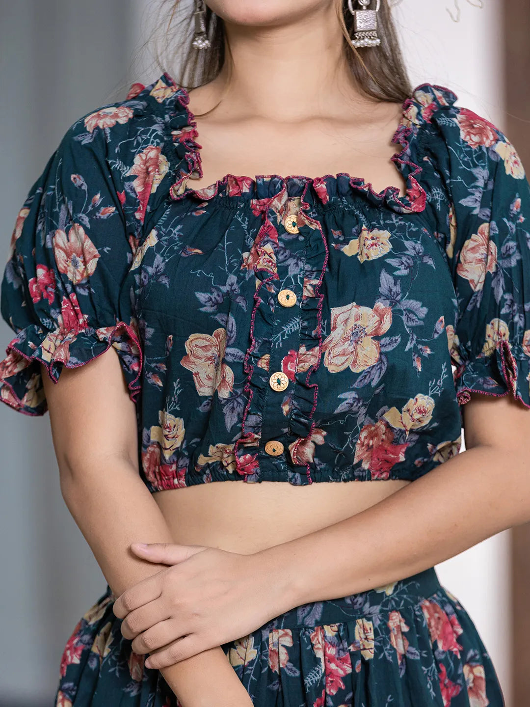 Yufta Cotton Green Skirt Co-Ord Set