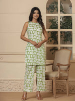 Thumbnail for Yufta Cotton Green Summer Leaf Print Co-Ord Set