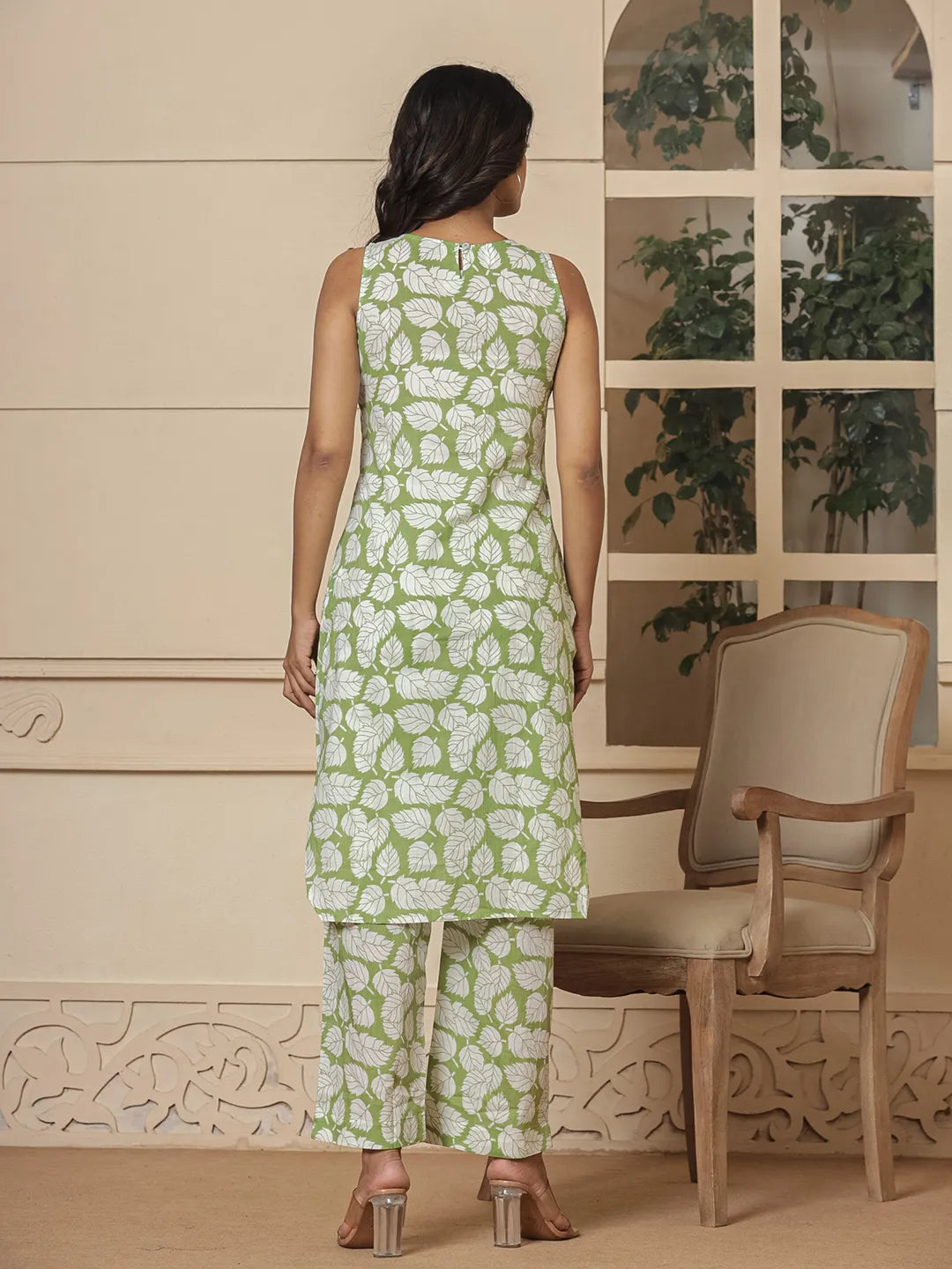 Yufta Cotton Green Summer Leaf Print Co-Ord Set