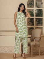 Thumbnail for Yufta Cotton Green Summer Leaf Print Co-Ord Set