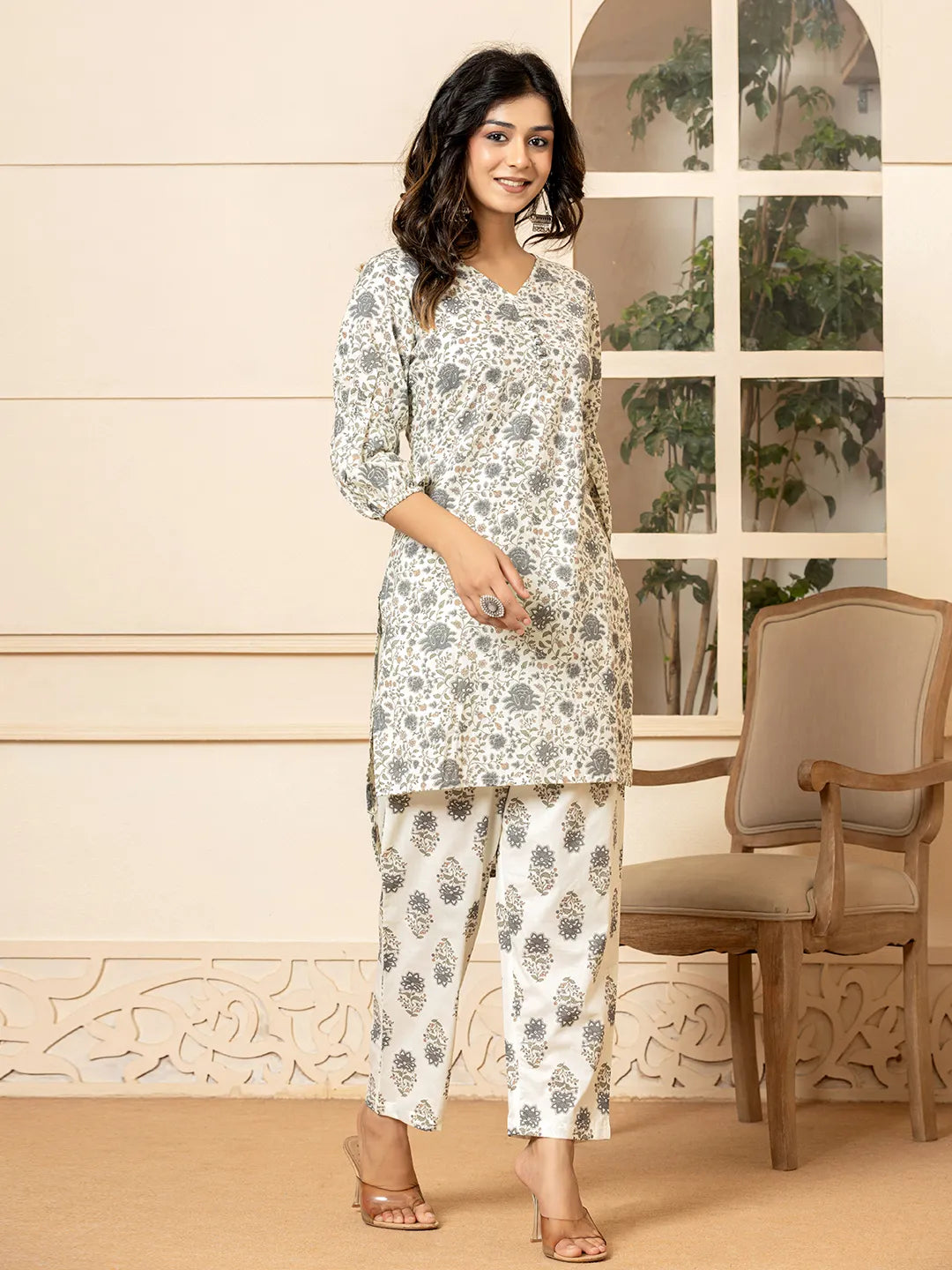 Yufta Cotton Grey Co-Ord Set - Distacart