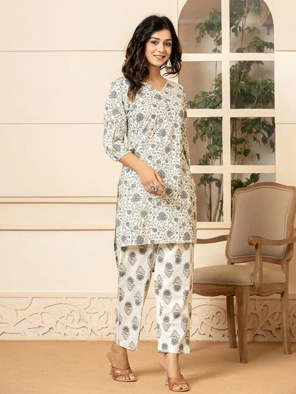 Yufta Cotton Grey Co-Ord Set - Distacart