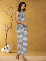 Thumbnail for Yufta Cotton Grey Ikat Co-Ord Set - Distacart
