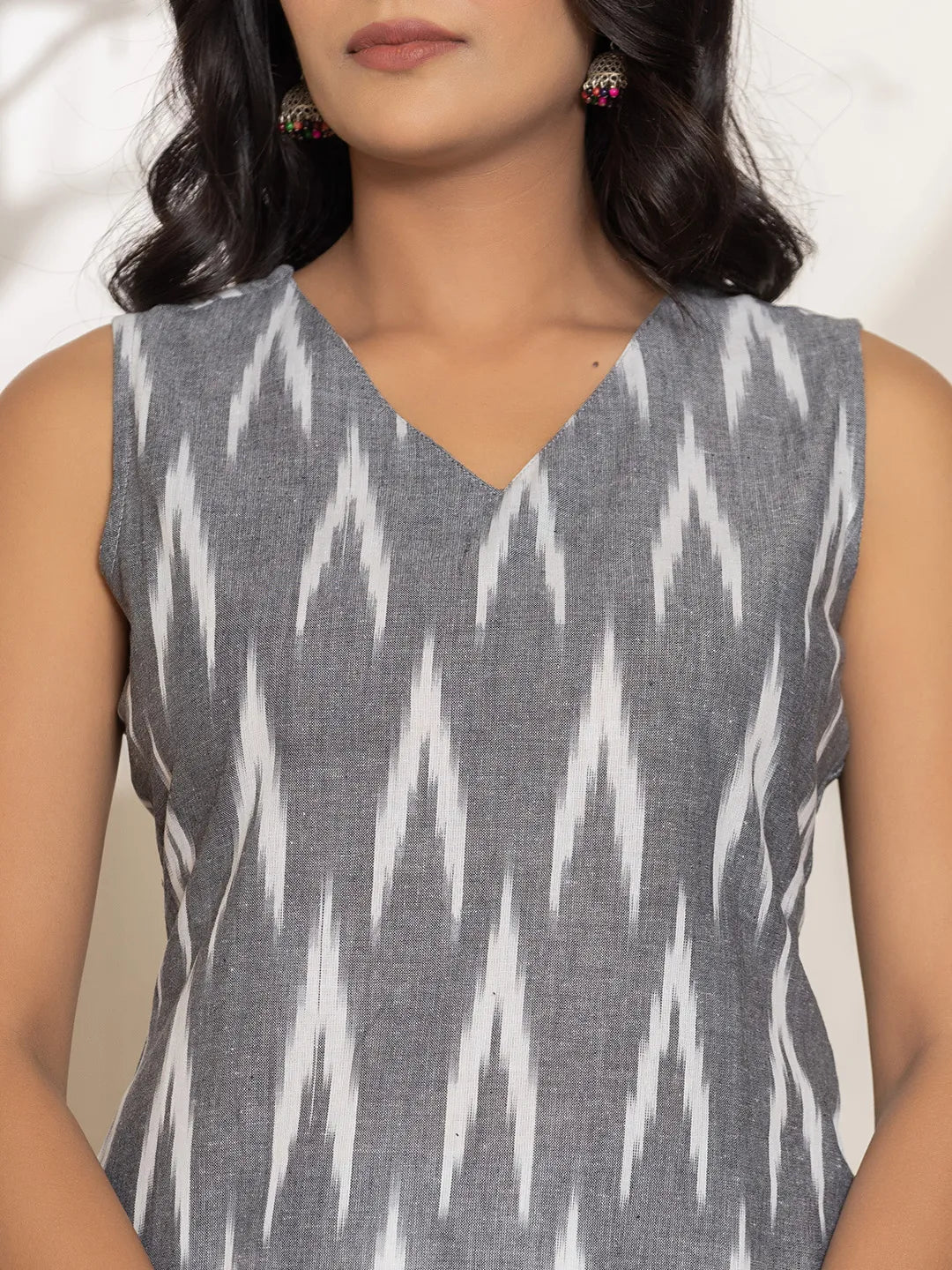 Yufta Cotton Grey Ikat Print Kurta Dupatta Set - Distacart