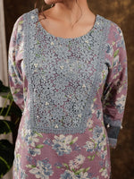 Thumbnail for Yufta Cotton Kurta Dupatta Set With Lace Detailing
