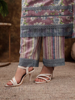 Thumbnail for Yufta Cotton Kurta Dupatta Set With Lace Detailing
