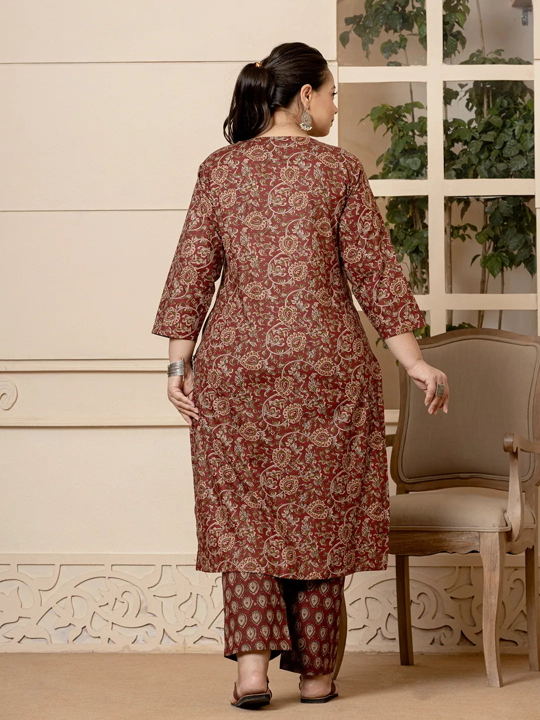 Yufta Cotton Maroon Plus Size Kurta Dupatta Set - Distacart