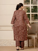 Thumbnail for Yufta Cotton Maroon Plus Size Kurta Dupatta Set - Distacart