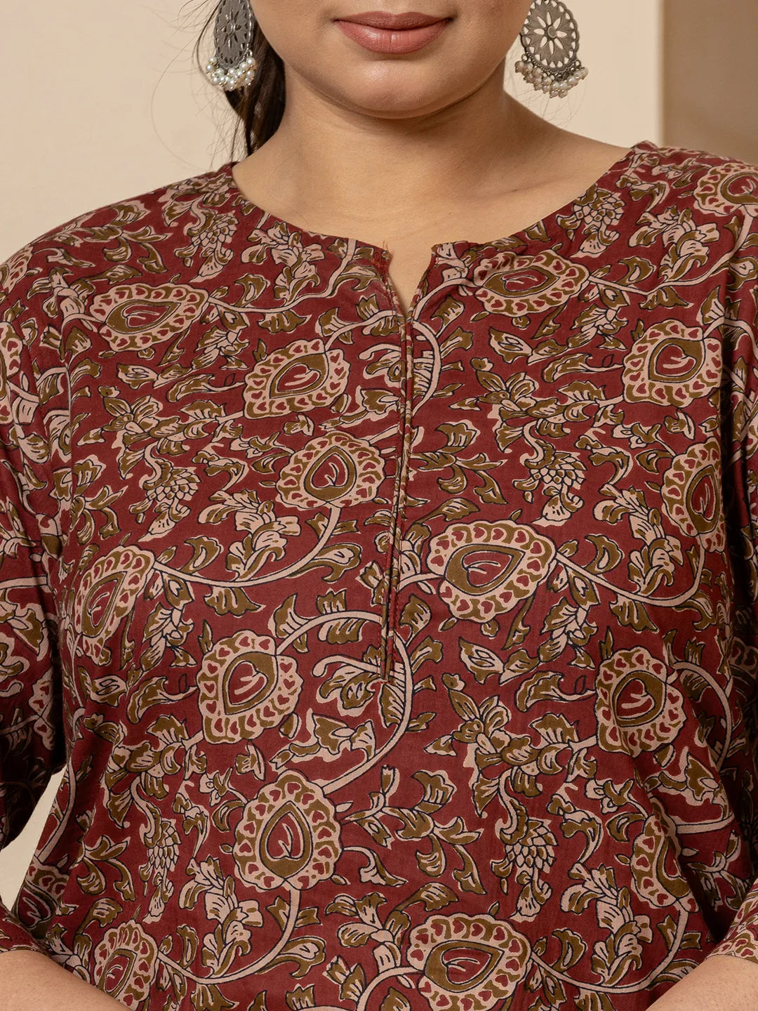Yufta Cotton Maroon Plus Size Kurta Dupatta Set - Distacart