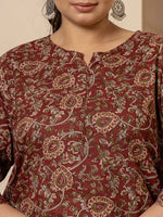 Thumbnail for Yufta Cotton Maroon Plus Size Kurta Dupatta Set - Distacart