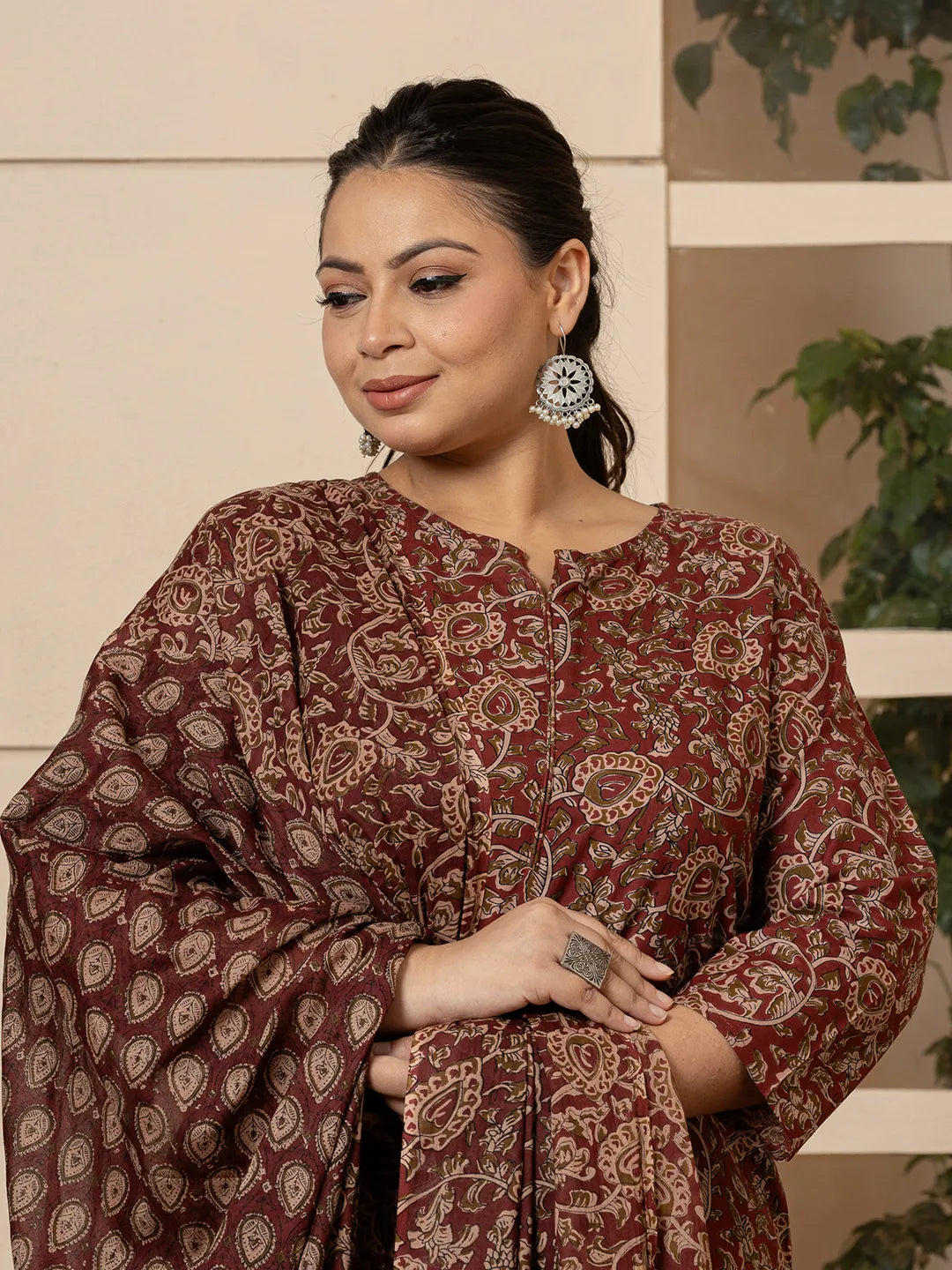 Yufta Cotton Maroon Plus Size Kurta Dupatta Set - Distacart