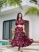 Thumbnail for Yufta Cotton Maroon Skirt Co-Ord Set